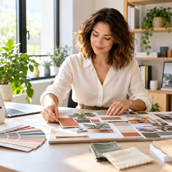 Une femme organise librement un projet dans son bureau.
